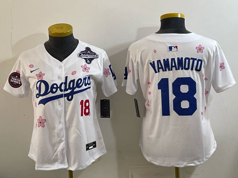 Women Los Angeles Dodgers #18 Yamamoto White Sakura Edition 2026 Nike MLB Jersey 006